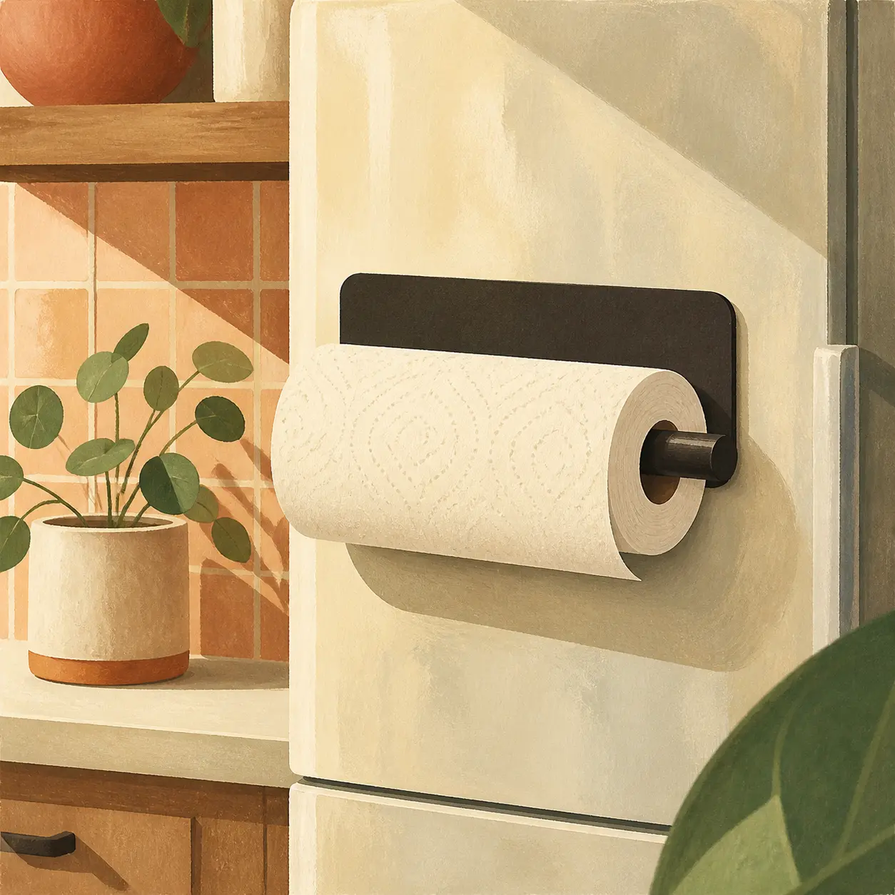 Illustration of a magnetic paper-towel holder