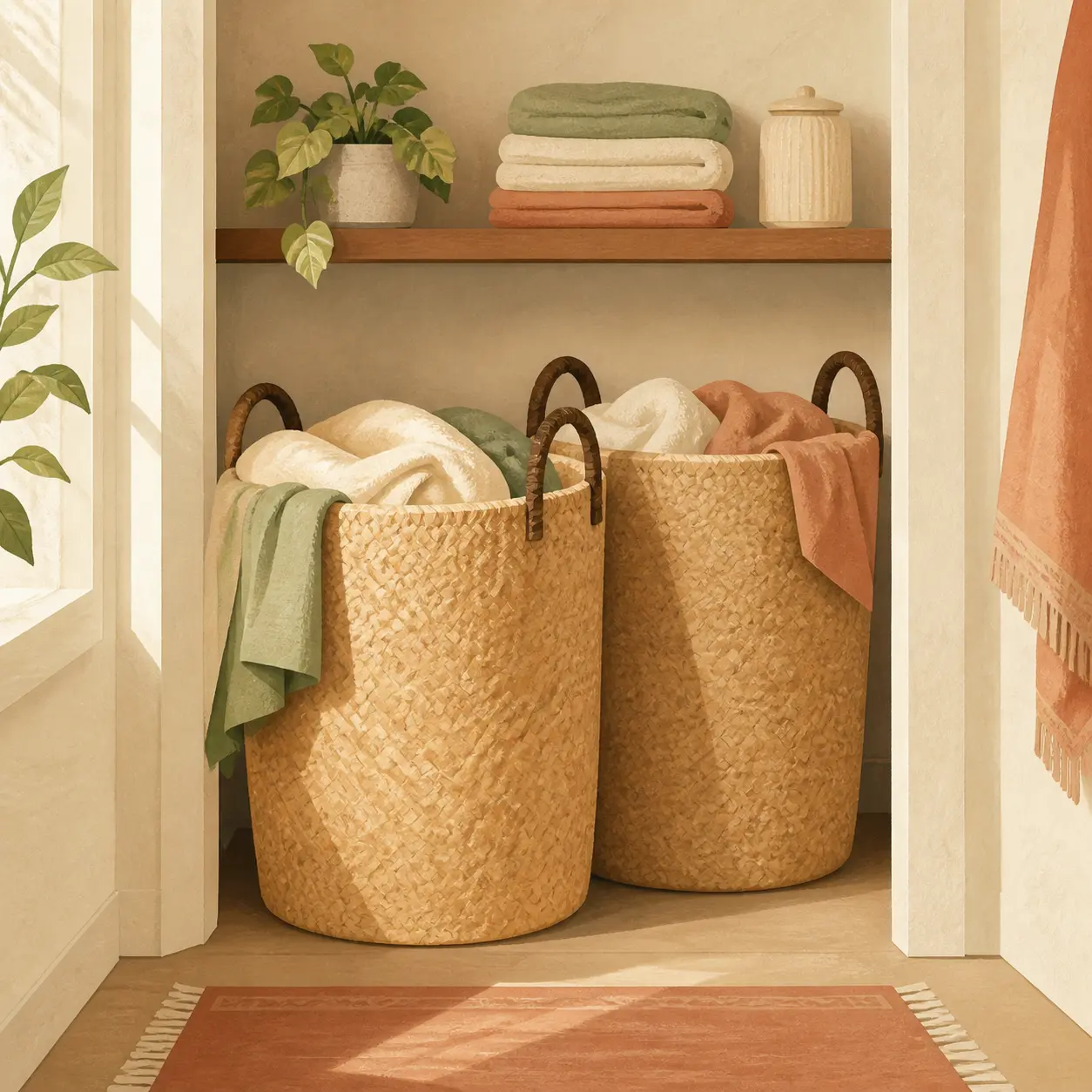 Illustration of a pair of large laundry baskets