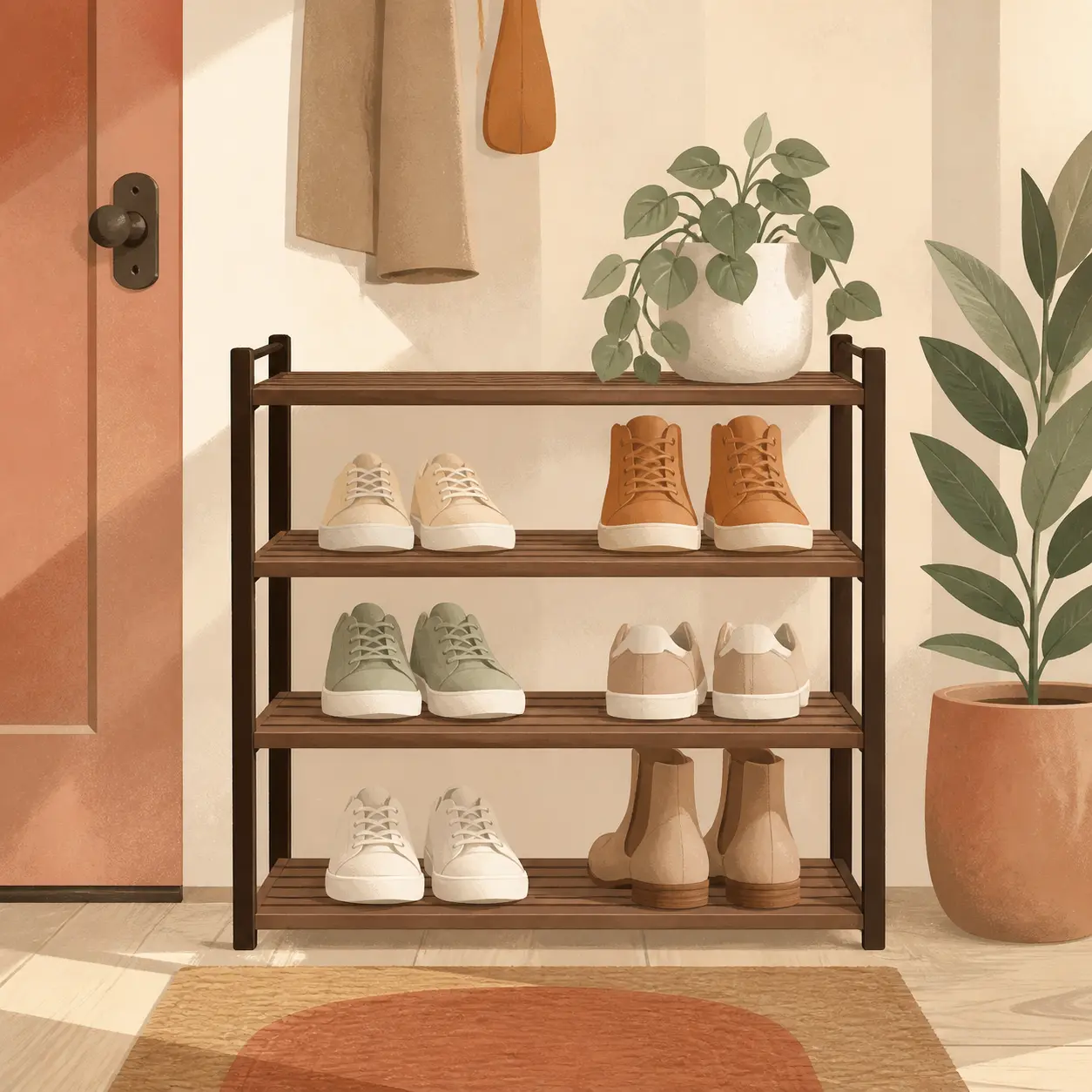 Illustration of a three-tier shoe rack