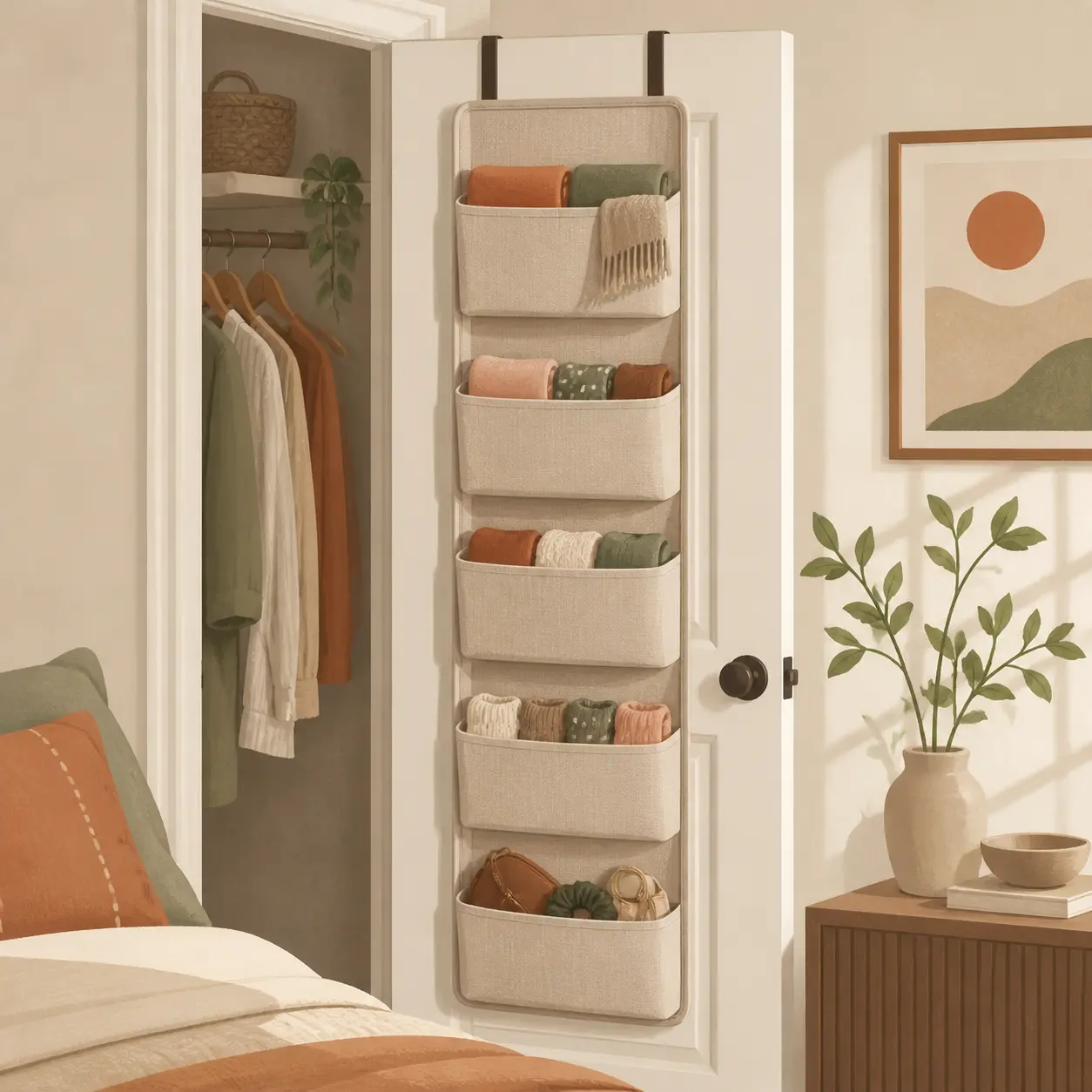 Illustration of an over-door five-shelf organizer